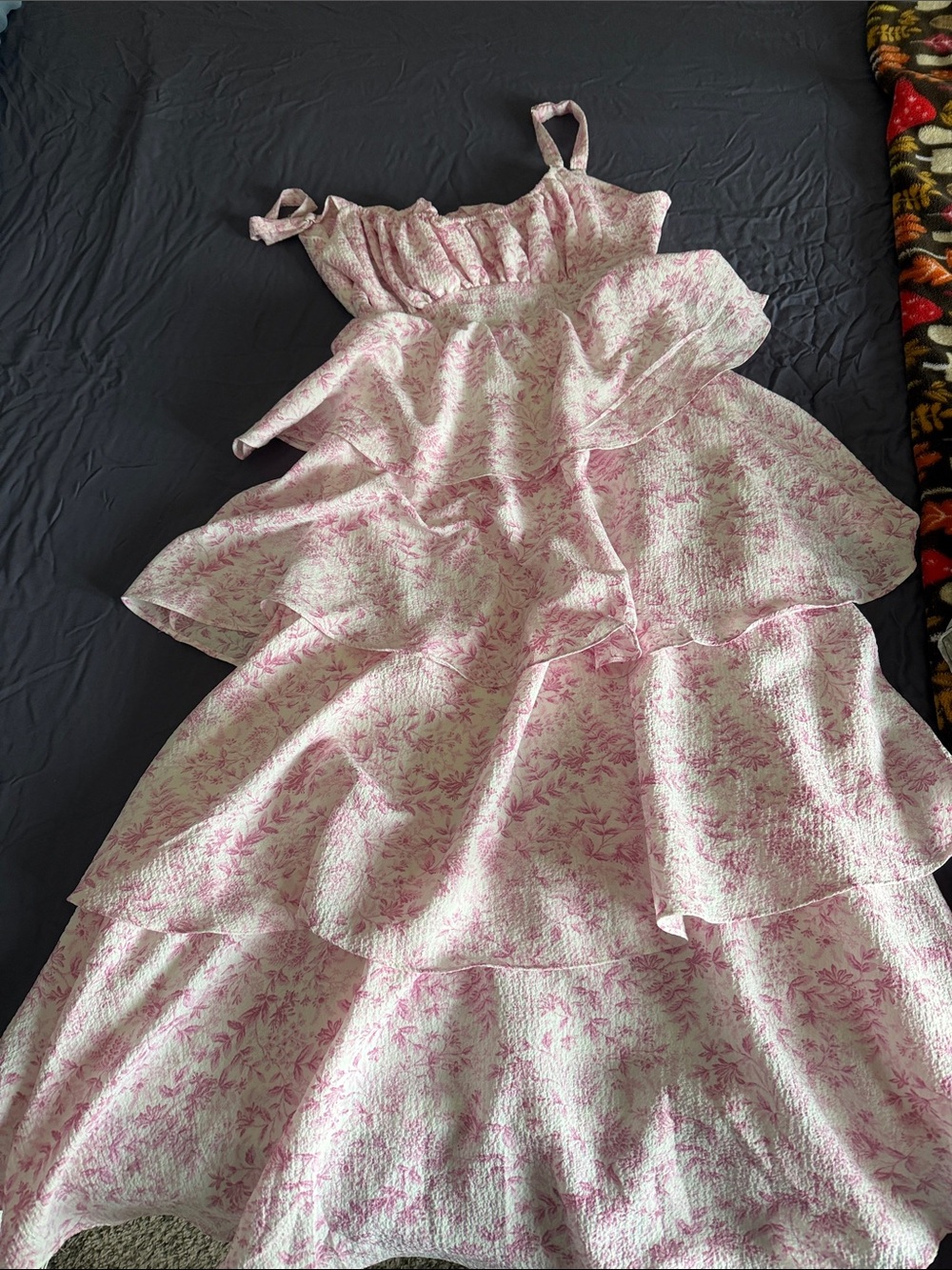 mine Pink and White Floral Tiered Maxi Dress